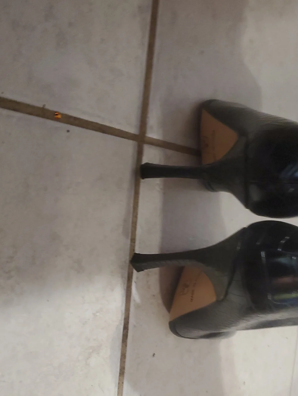 Knee High Black Croc-Embossed High Heel Boots With Sqare Toe.